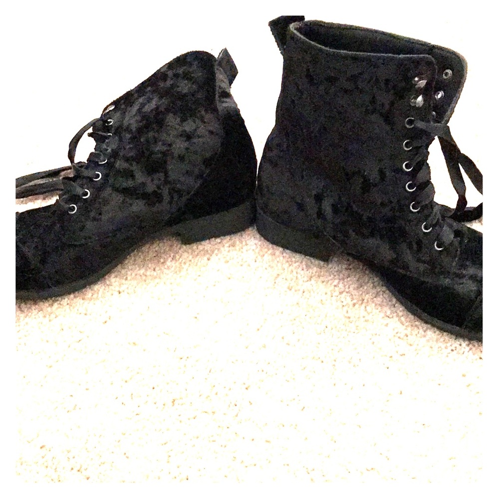 Black velvet combat boots